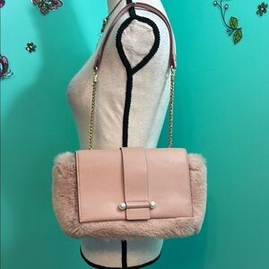 A new Day Faux Fur-Trimmed Shoulder Bag